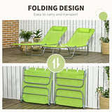 Outsunny 2 Piece Folding Chaise Lounge Chairs, Pool Sun Tanning Chairs with Reclining Back, Breathable Mesh Seat, Headrest for Beach, Yard, Patio, Green