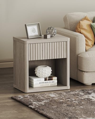 SICOTAS Night Stand Nightstand with Drawer Storage Fluted Bed Side Table End Table Large Modern Wide Bedside Stand Mid Century Night Stands for Bedroom Living Room Sofa Couch Home Office, White Alder SICOTAS