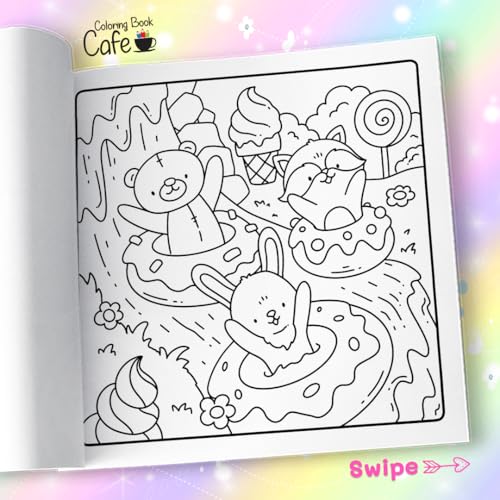Cozy Delights: Cute Coloring Book for Adults and Teens Featuring Adorable Animal Characters, Candyland Adventures, Chocolate Mountains, and Cozy Hygge Delights! WoodArtSupply