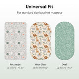 Unnivoll Baby Bassinet Sheets Girl Boy, Fitted Bassinet Sheet Set 3 Pack Bassinet Mattress Sheets Universal Fit for Rectangle, Round, Oval, Hourglass Mattress, Soft Breathable Green & Apricot Lion Unnivoll