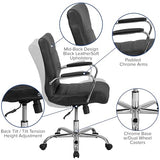 Flash Furniture Whitney Mid-Back Swivel LeatherSoft Desk Chair with Padded Seat and Armrests, Adjustable Height Padded Office Chair, Black Flash Furniture