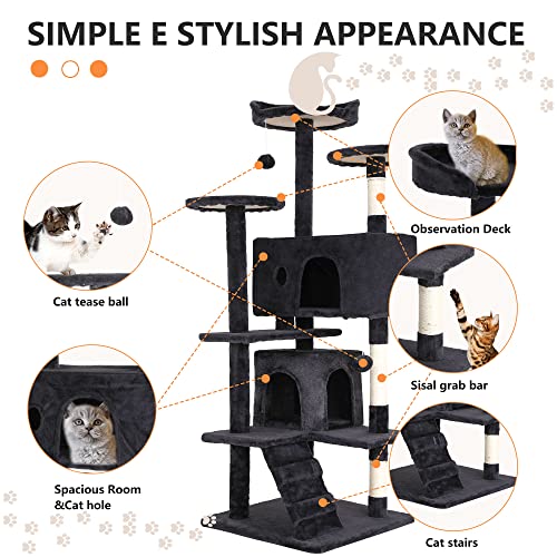 BestPet 54in Cat Tree Tower for Indoor Cats,Multi-Level Furniture Activity Center with Scratching Posts Stand House Condo Funny Toys Kittens Pet Play House,Dark Gray BestPet