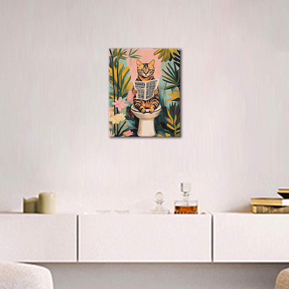 Paint by Number for Adults, Cat on Toilet Paint by Numbers, Bengal Cat Reading Newspaper Painting by Numbers Kits, DIY Oil for Adults Simple Painting Craft Kits for Adult, 16 X20 Inch TUMOVO