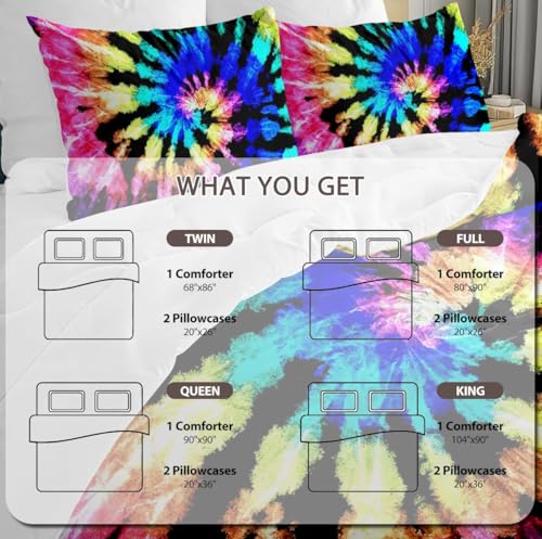 BlessLiving Tie Dye Comforter Set Hippie Bedding Set King Trippy King Size Tie Dye Bed Set Blue Purple Black 3 Piece Gypsy Bohemian Comforter Psychedelic Quilt with 2 Pillow Shams BlessLiving
