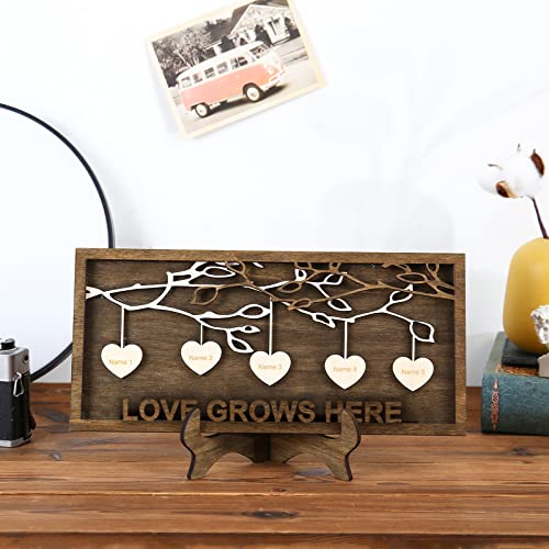 Jeweidea Personalized Family Sign with 2-9 Names Custom Wooden Tree of Life Frame Engraved Wood Plaques Decor Birthday Gift for Mother Women Jeweidea