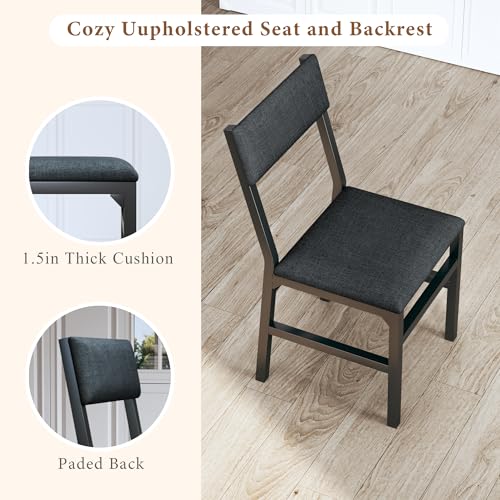7-Piece Dining Table Set for 4-6, Extendable Kitchen Table Cushion Chairs Set of 6 with 6 Chairs, Rectangle Dining Table with Metal Frame & MDF Board, Folding for Small Apartment Saving Space, Black HUAHUU