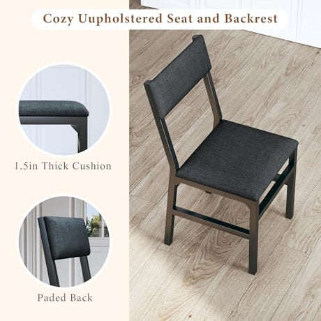 7-Piece Dining Table Set for 4-6, Extendable Kitchen Table Cushion Chairs Set of 6 with 6 Chairs, Rectangle Dining Table with Metal Frame & MDF Board, Folding for Small Apartment Saving Space, Black HUAHUU