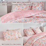 Joyreap 3 Pieces Cotton Quilt Set for Girls, Full/Queen Size Floral Pink Flowers Design, Cozy Lightweight Quilt Bedspread Bed Cover for All Season, 1 Quilt and 2 Pillow Shams- 90x90 inches Joyreap