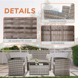 Seogwisam 4 Piece Patio Furniture Set,Outdoor Wicker Conversation Sets,Rattan Sectional Sofa w/Coffee Table,Seat Cushions for Backyard Porch Garden Poolside (Gray/Gray) Seogwisam