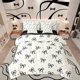 Erosebridal Black and Beige Bow Comforter Set with Sheets Teen Girls Coquette Bow Twin Size Bedding Modern Fashion Bed in A Bag 7-Piece for Women Minimalists Aesthetic Bowknot Bed Collections Erosebridal
