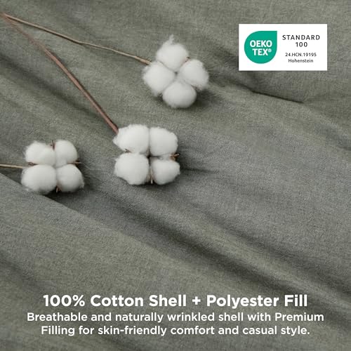 Bedsure Comforter Set Queen Size Grayish Olive Green - Cotton Fabric with Microfiber Inner Fill, Queen Comforter Set for All Seasons, 3 Pieces, 1 Comforter (90"x90") and 2 Pillow Cases (20"x26") Bedsure