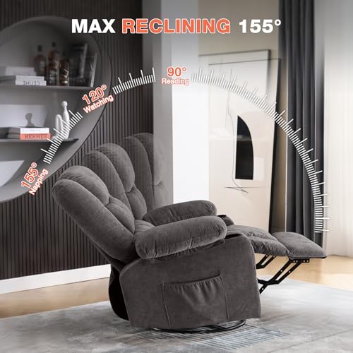 8-Points Massage Recliner Chair with Heated Rocking Function for Adults,Oversized Rocker Recliner with Side Pocket,2 Cup Holders for Living Room