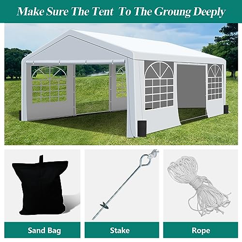 GARTOO 20' x 20' Canopy Party Tent & Carport - Heavy Duty Outdoor Wedding Gazebo with 4 Sand Bags, Event Shelter Canopy for Outdoor Event, Wedding, Birthday Party - WoodArtSupply