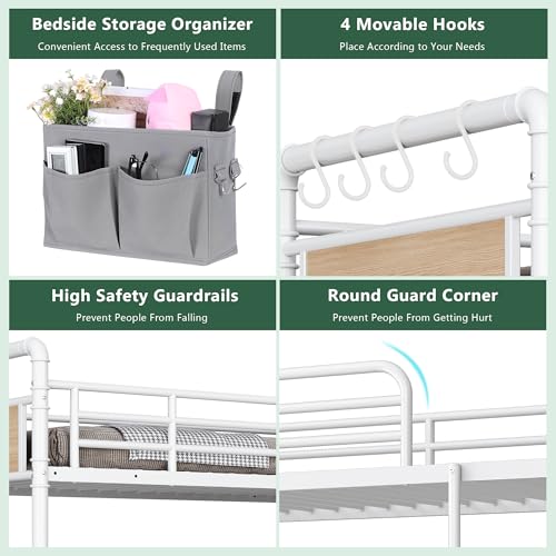 Jocoevol Metal Bunk Bed Twin Over Full, Industrial Bunkbeds Heavy Duty Bed with Safety Guard Rails and Space-Saving Design, Steel Bed for School, Bedroom (White) Jocoevol