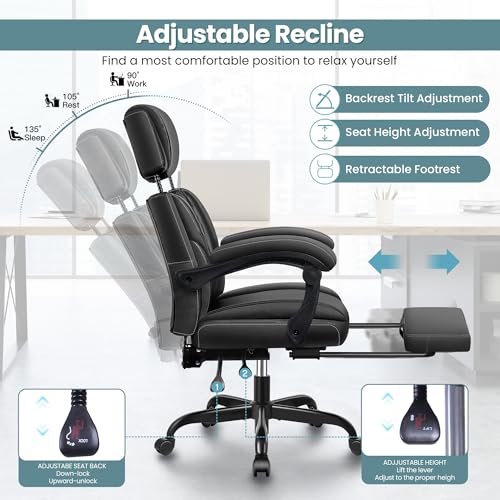 Executive Office Chair, Gaming Chairs with Footrest, Home Office Desk Chair, Ergonomic Computer Chairs with Lumbar Support, Suitable for Office and Home Use fidom