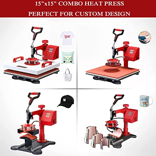 ENPAP Heat Press 15x15 Inch 8 in 1 Heat Press Machine 360-Degree Swing Away Digital T Shirt Press Machine Multifunction Sublimation Combo for T Shirts Mugs Hat Plate Cap Bottle ENPAP