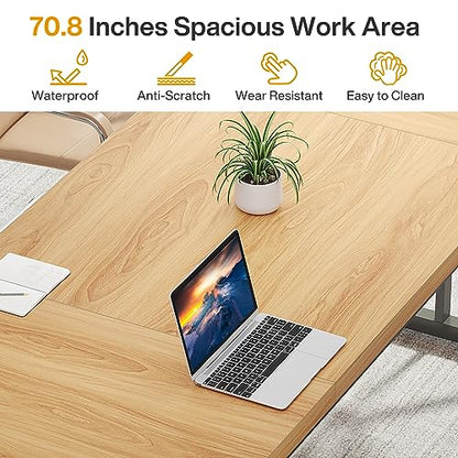 LITTLE TREE 70.8-Inch Large Executive Desk, Modern Computer Office Desk, Wooden Writing Desk Study Table for Home Office - WoodArtSupply