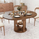 Modern Extendable Round Dining Table for 4-6, 43-59 Inch Oval Dinner Kitchen Table with Storage, Wood Walnut Circle Table with Leaf, Space Saving, for Dining Room, Living Room Xyulmeo