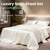 Love's cabin Full Size Satin Sheet Sets - 4 Piece Ivory Silky Sheet Set Full with Deep Pocket, Luxury Silk Feel Bed Sheets Full Bedding Set (1 Flat Sheet,1 Fitted Sheet,2 Pillow Cases) Love's cabin