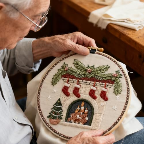 Ramonbell 15pcs Christmas Cross Stitch Kits, Christmas Needlepoint Kits, DIY Embroidery Starter Kit for Adults and Beginners, Birthday Gift for Handicraft Enthusiasts