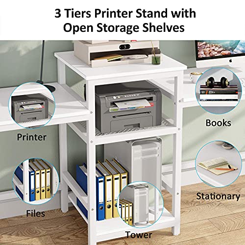 Tribesigns 96.9" Double Computer Desk with Printer Shelf, Extra Long Two Person Desk Workstation with Storage Shelves, Large Office Desk Study Writing Table for Home Office, White - WoodArtSupply