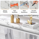 47" Marble Console Table Luxury Silver Sofa Table with Geometric U-Shape Stainless Steel Pedestal Modern Long Console Sofa Table White Marble Entryway Hall Table for Living Room Hallway Goujxcy