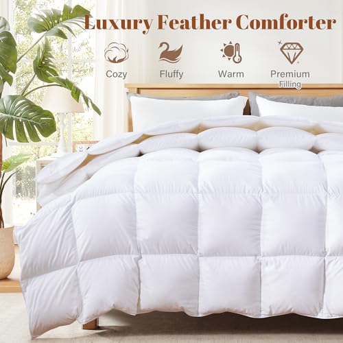 Cosybay Twin Size Feather Down Fiber Comforter - Ultra Soft 100% Cotton Duvet Insert, All Season Hotel Luxury Bedding with Corner Tabs, 68"x90" White Cosybay