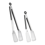 Lebabo Metal Tongs for Cooking, Set of 2 Stainless Steel Spatula Tongs for Grilling, Cooking and Flipping, Strong Grip for Ribs, Steak and Fish, Comfortable Grip, Easy Pull Lock, 9 inch & 12 inch Lebabo