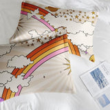 Zzzboro Comforter Set with 2 Pillowcases Queen Size, Hippy Mushroom Flower Sun Rainbow, Bed Decor Retro 70s Hippie Boho Aesthetic for Kids and Adults, Soft Cozy Bedroom Bedding Set Zzzboro
