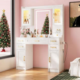 NUNU LAB Makeup Vanity Desk with Mirror and Lights, White Dressing Table with Charging Station, Makeup Vanity with RGB Cabinets and 7 Drawers RGB Cabinets, 3 LED Light Modes (043 White) NUNU LAB