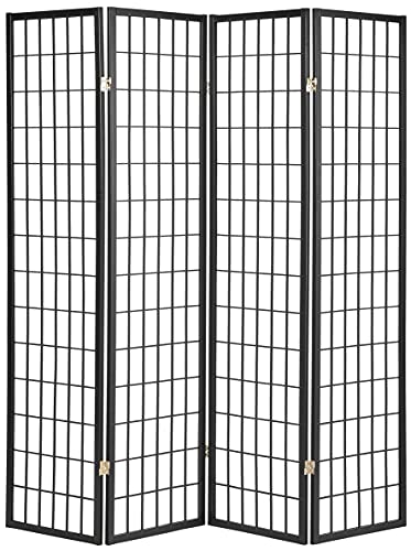 ORE International 4-Panel Shoji Screen Room Divider, Black Legacy Decor