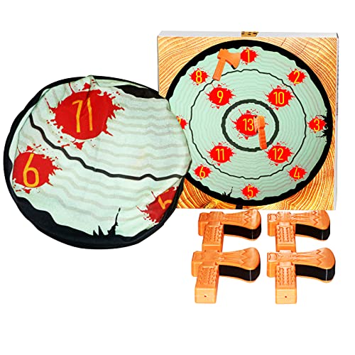 Axe Throwing Toys for Kids Adults, Yard Ax Dart Games for Boys Girls Axe Throwing Set Family Party Camping Carnival Games Indoor Outdoor Play Activity Center, 4 Sticky Axes, 28'' Cloth Board AUBESTKER