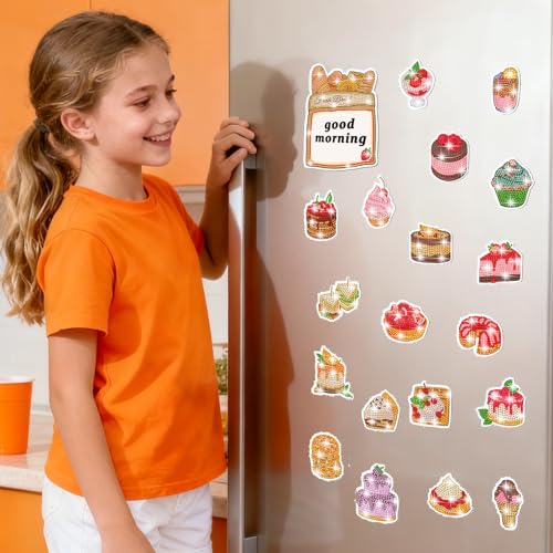 20 Pcs Dessert Diamond Art Magnets, Sweet Treats DIY Painting Kits for Refrigerator, Fun Food Theme Craft Decor for Adults Kitchen ROLYTA