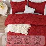 BEDELITE Red Queen Comforter Set - 3 Pieces Boho Pintuck Bedding Comforter Sets, Lightweight Soft & Warm Bed Comforter Queen with 2 Pillowcases for All Season BEDELITE