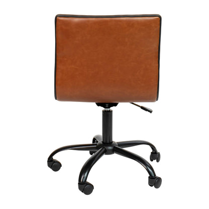 Flash Furniture Alan Low-Back Ribbed Upholstered Vinyl Swivel Desk Chair with Padded Seat, Modern Adjustable Height Padded Office Chair, Brown