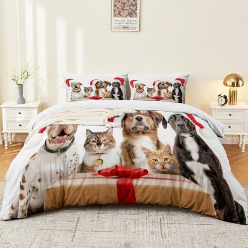 Double-Sided Printed Bedding with Minimalist Christmas Animals - Ultra-Soft Microfiber Duvet Cover Set Single Durable Zipper Closure, Comfortable Quilt Cover for Bedroom Décor White Generic