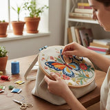 ARTopet Embroidery Tote Bag Kit for Beginners Butterfly Canvas Cross Stitch Handbag with Hoops Needles Threads Reusable Grocery Bag for Women-Butterfly03