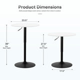 Athena Collection Round Bar Table, Adjustable Height Pub Table, 23.5'' Plain White Design High Top Table with MDF Desktop, for Bar/Pub/Bistro/Cocktail (White) Athena Collection