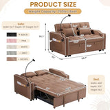 Sleeper Sofa Couch Bed with Phone Holder, Modern 3-in-1 Convertible Velvet Pull Out Loveseat Futon Sofa with USB & Type C Port & Cup Holder for Living Room Bedroom Office KINFFICT