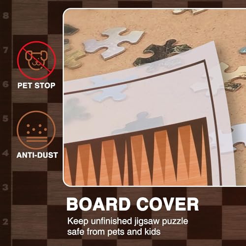 Redipo 1500 Pieces Wooden Puzzle Board, Puzzle Table with 4 Drawers, 36" x 25" Portable Lazy Susan Spinning Puzzle Boards with Cover Mat and Chess Set, Rotating Puzzle Tables for Adults and Kids Redipo