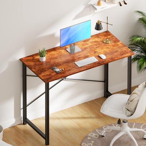 OLIXIS 44 Inch Home Office Desk, Small Computer Work Table with X-Shaped Reinforcement, Home Simple Modern Writing Study Table, Rustic Brown OLIXIS