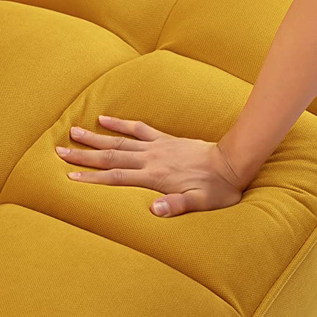 Betoko Convertible Futon Sofa Bed Sleeper Twin Size, Modern Reclining Linen Split Back Sofa Couch with Pillow Top Arm for Compact Living Room,Apartment (Yellow) Betoko