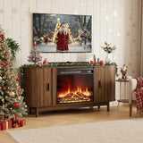 Jluomei Electric Fireplace TV Stand for 65 60 70 Inch TV, Fluted TV Stand, Entertainment Center with Storage, Wood Media Console Cabinet with Sliding Doors, Adjustable Shelves, Living Room, Walnut Jluomei