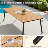 VredHom 95" Patio Outdoor Dining Table for 8-10, Weather-Resistant Wood-Grain Top with Aluminum Frame & Umbrella Hole for Deck Gatherings, Brown VredHom