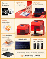 AlgoLaser Pixi Smart Laser Engraver - 3W Portable Laser Engraver Machine with 3.5" Touchscreen & AlgoOS System & APP - Laser Engraving for Wood, Acrylic, Glass, Beginner & DIY Gift & Small Business AlgoLaser