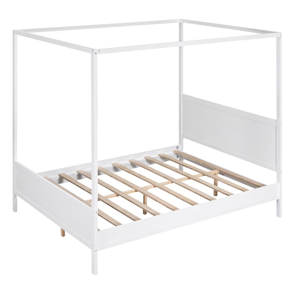 Yone jx je Queen Size Canopy Platform Bed with Headboard and Footboard,Slat Support Leg - White