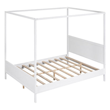 Yone jx je Queen Size Canopy Platform Bed with Headboard and Footboard,Slat Support Leg - White