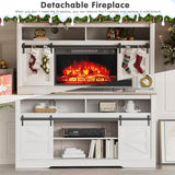 YESHOMY Fireplace TV Stand for Television up to 65+ Inch with Storage and Farmhouse Sliding Barn Doors, Entertainment Center with Cabinet and Shelves, Media Console for Living Room, White YESHOMY