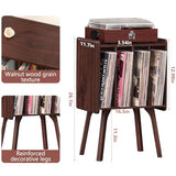 LELELINKY Small Record Player Stand - Width 11.7 in, Walnut Vinyl Record Storage Table with 4 Cabinet Up to 80 Albums, Vinyl Holder with Wood Legs,Turntable Stand Display Shelf for Bedroom Living Room LELELINKY