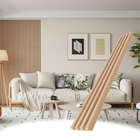 POHARE WPC Slat Wall Panels, 8 Pack Accent Decorative Acoustic Wood Slats for Wall and Ceilings, Acoustic Panels for Interior Wall Modern Décor, Oak, POHARE